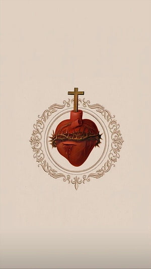 Sacred Heart of Jesus with Cross and Crown of Thorns in Ornate Frame HD phone wallpaper