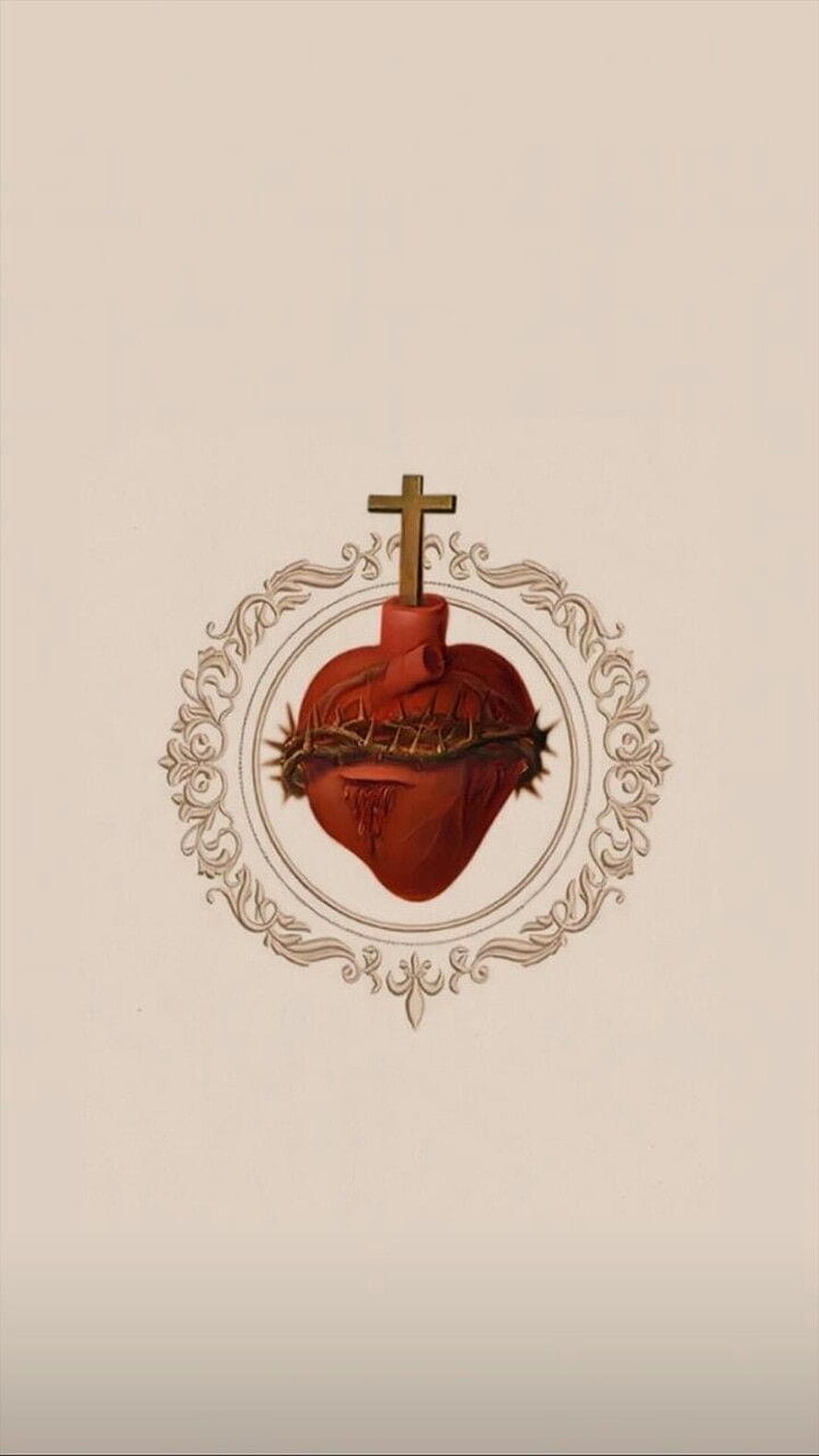 Sacred Heart of Jesus with Cross and Crown of Thorns in Ornate Frame HD phone wallpaper