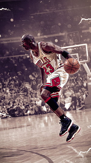 Michael Jordan Chicago Bulls Number 23 Dribbling Action Shot on the Court HD phone wallpaper