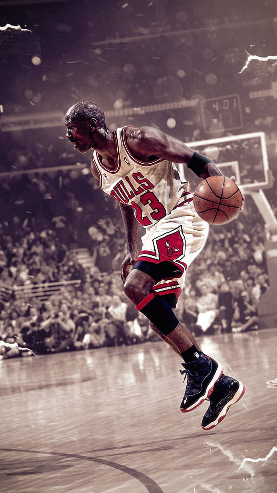 Michael Jordan Chicago Bulls Number 23 Dribbling Action Shot on the Court HD phone wallpaper