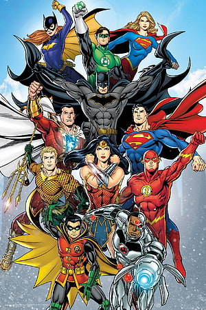 Justice League and Teen Titans Superheroes Group Illustration HD phone wallpaper
