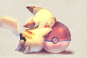 Watercolor Pikachu Hugging a Poké Ball in a Soft Pastel Illustration HD wallpaper