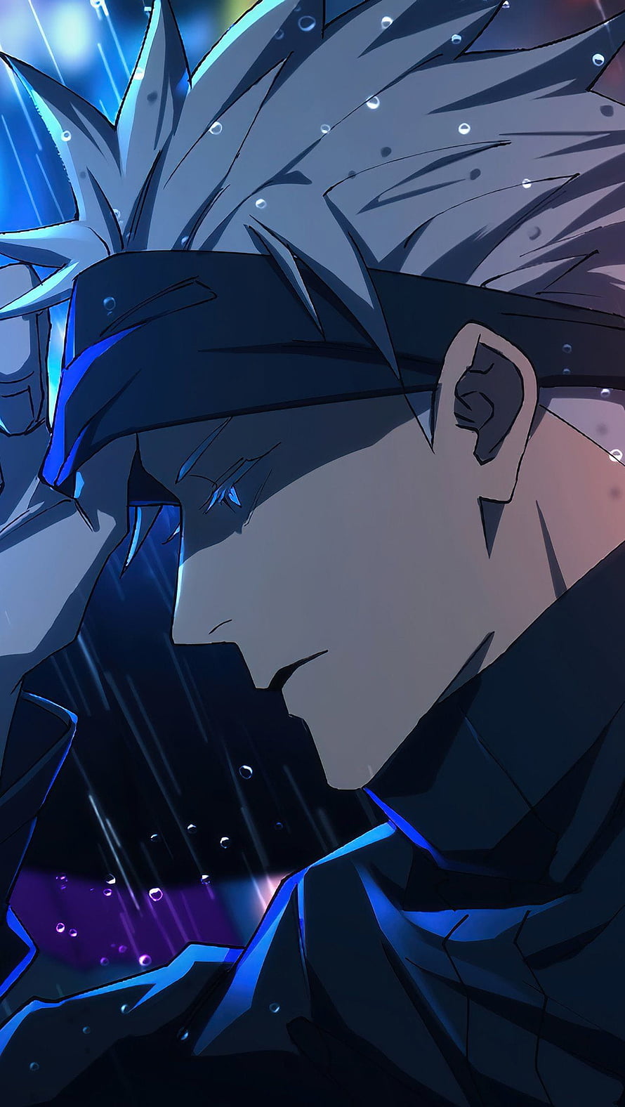 Anime Male Character With Spiky Hair And Headband In Blue Rain HD phone wallpaper