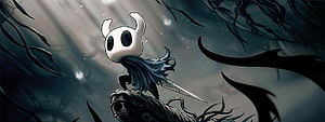 Hollow Knight Voidheart Edition: The Knight Standing on a Thorned Rock in a Dark Forest HD wallpaper