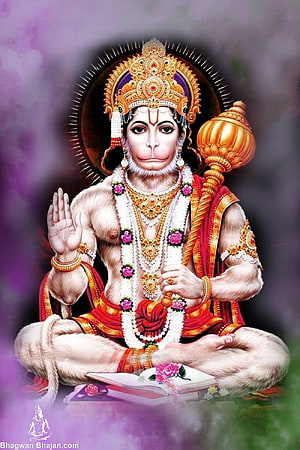 Hanuman Ji in Meditation with Gada and Sacred Text, Traditional Indian Deity Art, of Shree Hanuman, hanuman ji mobile HD phone wallpaper