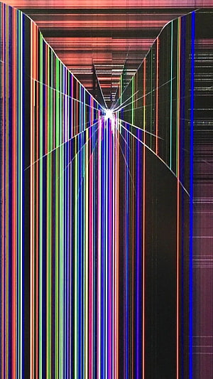 Abstract Digital Glitch Art With Vertical Neon Lines And Perspective Tunnel HD phone wallpaper