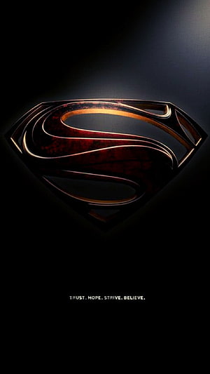 Superman S-Shield Logo with Trust Hope Strive Believe Tagline on Dark Background, superman 11, #Superman HD phone wallpaper