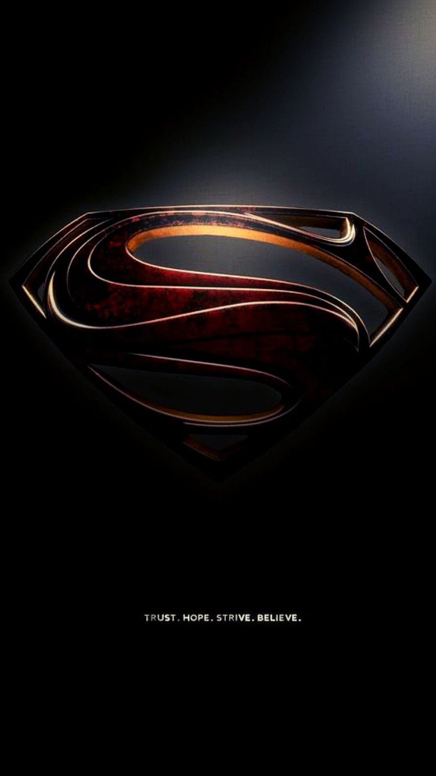 Superman S-Shield Logo with Trust Hope Strive Believe Tagline on Dark Background, superman 11, #Superman HD phone wallpaper