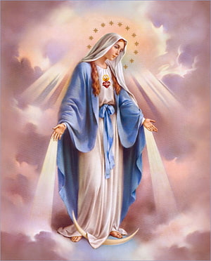 Assumption of Mary Religious Painting with Halo of Stars and Crescent Moon HD phone wallpaper
