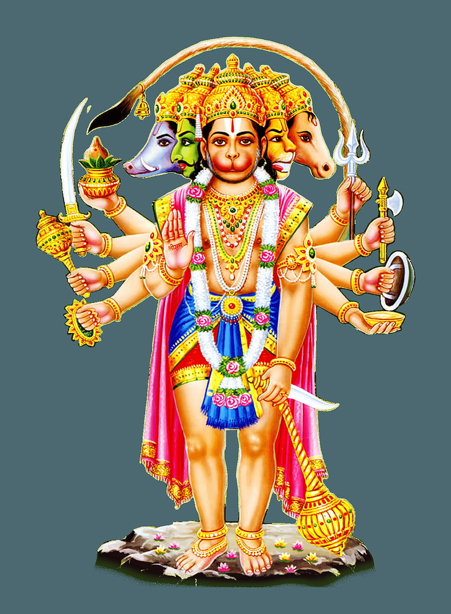 Five-Headed Hanuman Deity Illustration with Traditional Weapons and Ornate Jewelry, Hanuman Png, hanuman android HD phone wallpaper
