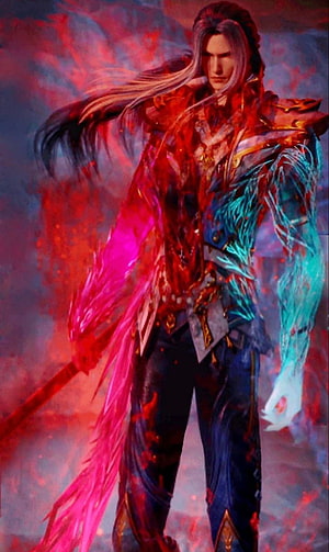 Fantasy Warrior Male Character With Glowing Red And Blue Energy HD phone wallpaper