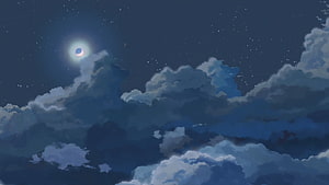 Anime Style Night Sky With Moon And Clouds HD wallpaper