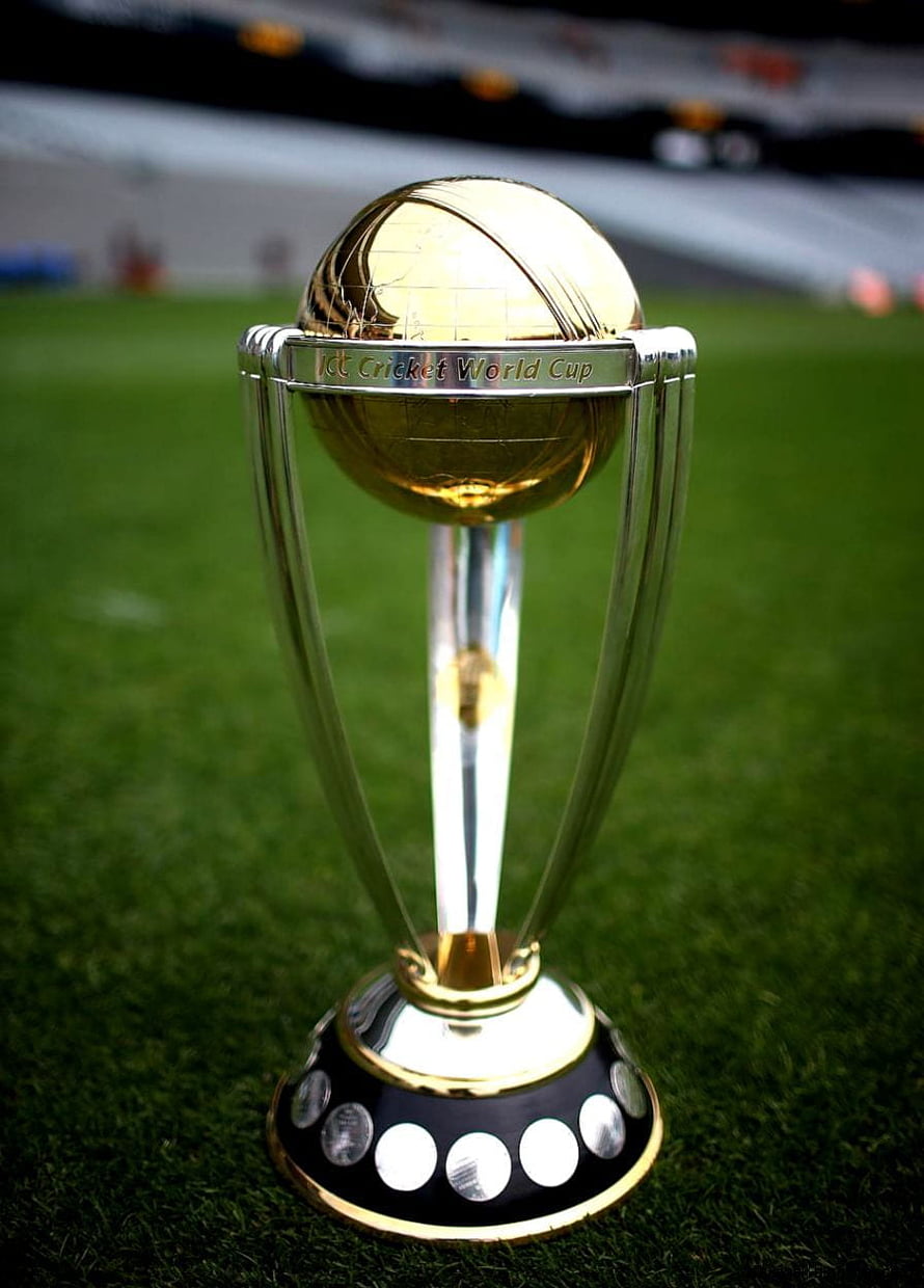 ICC Cricket World Cup Trophy on Green Pitch HD phone wallpaper
