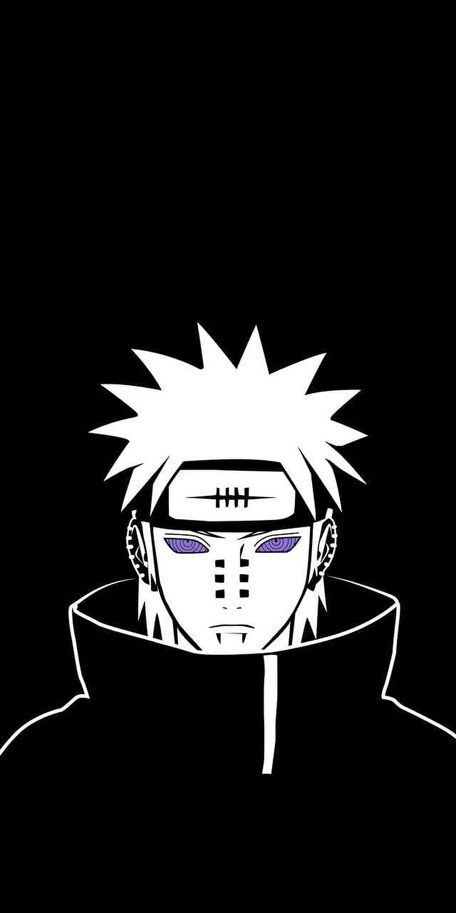 Pain from Naruto Anime Minimalist Black and White Portrait with Purple Rinnegan Eyes HD phone wallpaper