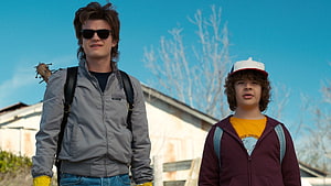 Steve Harrington and Dustin from Stranger Things Walking Outdoors HD wallpaper