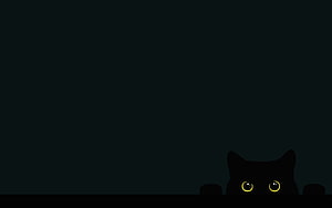 Minimalist Black Cat Peeking from Darkness with Glowing Yellow Eyes HD wallpaper