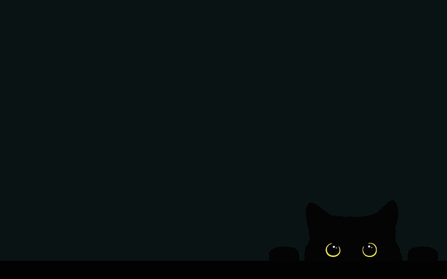 Minimalist Black Cat Peeking from Darkness with Glowing Yellow Eyes HD wallpaper