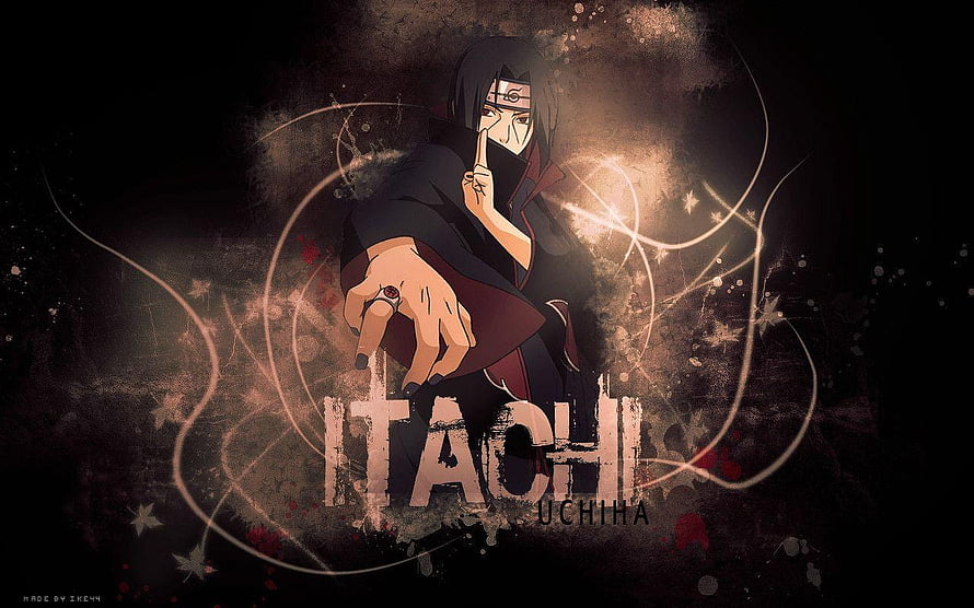 Itachi Uchiha from Naruto performing hand signs with Sharingan and Akatsuki cloak HD wallpaper