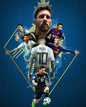 Lionel Messi Football Legend Collage in Argentina and Barcelona Kits HD phone wallpaper