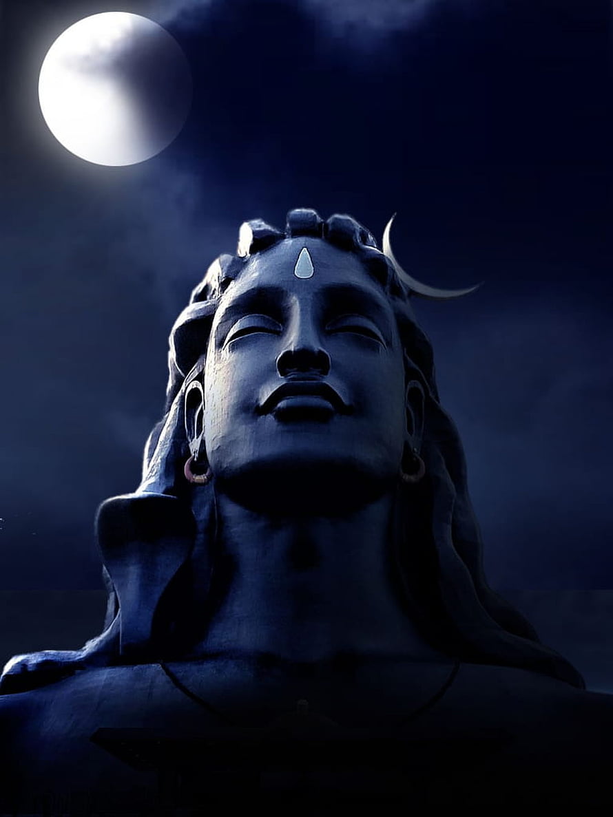 Statue of Lord Shiva Under Full Moon Night Sky HD phone wallpaper