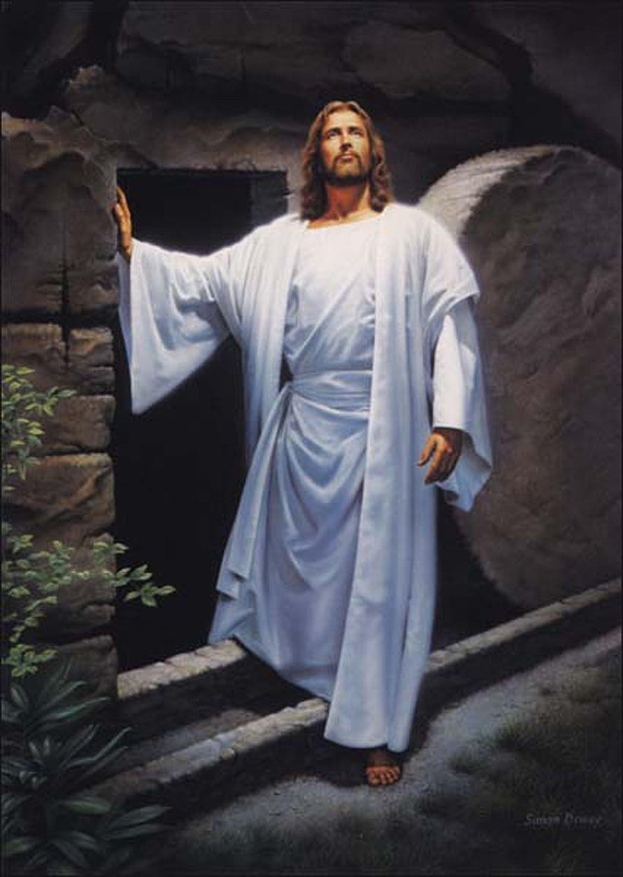 Jesus Christ Standing at the Tomb Entrance in White Robes HD phone wallpaper