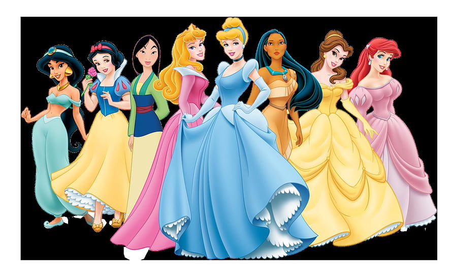 Disney Princesses Group Illustration Featuring Jasmine, Snow White, Mulan, Aurora, Cinderella, Pocahontas, Belle, and Ariel HD wallpaper