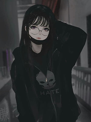 Dark Anime Girl With Round Glasses And Black Hoodie In Monochrome Style HD phone wallpaper