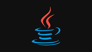 Java Programming Language Logo with Blue Cup and Red Steam on Black Background HD wallpaper