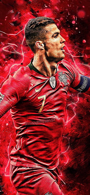 Cristiano Ronaldo Portugal National Team Number 7 Jersey Dramatic Red Portrait HD phone wallpaper