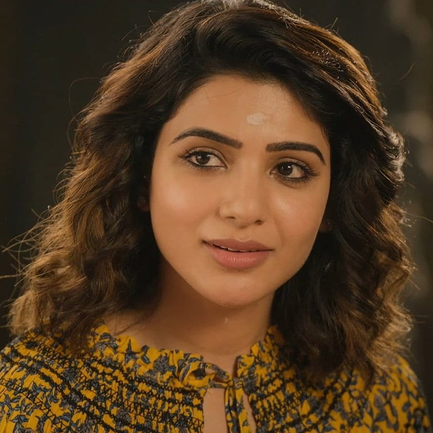 Samantha Ruth Prabhu Portrait in Yellow Floral Top with Wavy Hair HD wallpaper