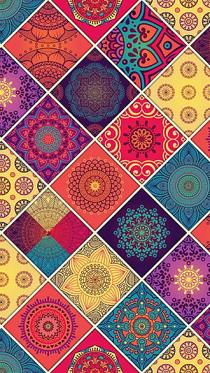 Colorful Mandala Diamond Pattern Wallpaper, Mandala Backgrounds, mandala mobile HD phone wallpaper