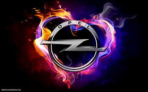 Opel Logo with Vibrant Fiery Smoke and Neon Light Effects on Dark Background HD wallpaper