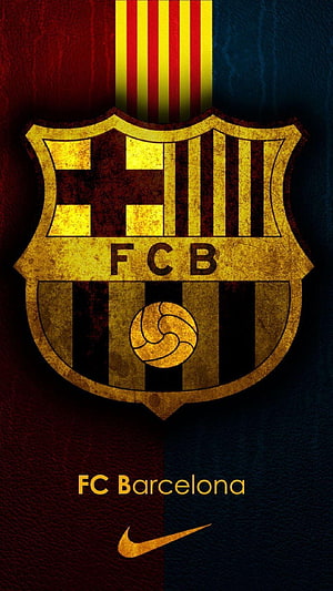 FC Barcelona Crest with Nike Swoosh on Textured Maroon and Navy Background HD phone wallpaper