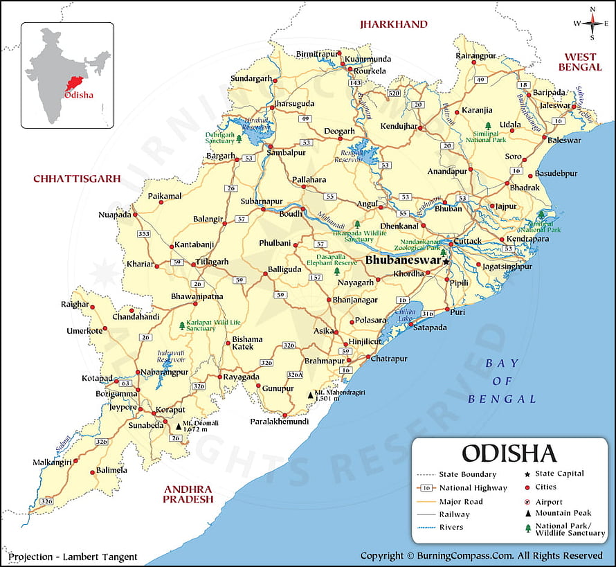 Detailed Road and Railway Map of Odisha State in India with Major Cities and Highways HD wallpaper