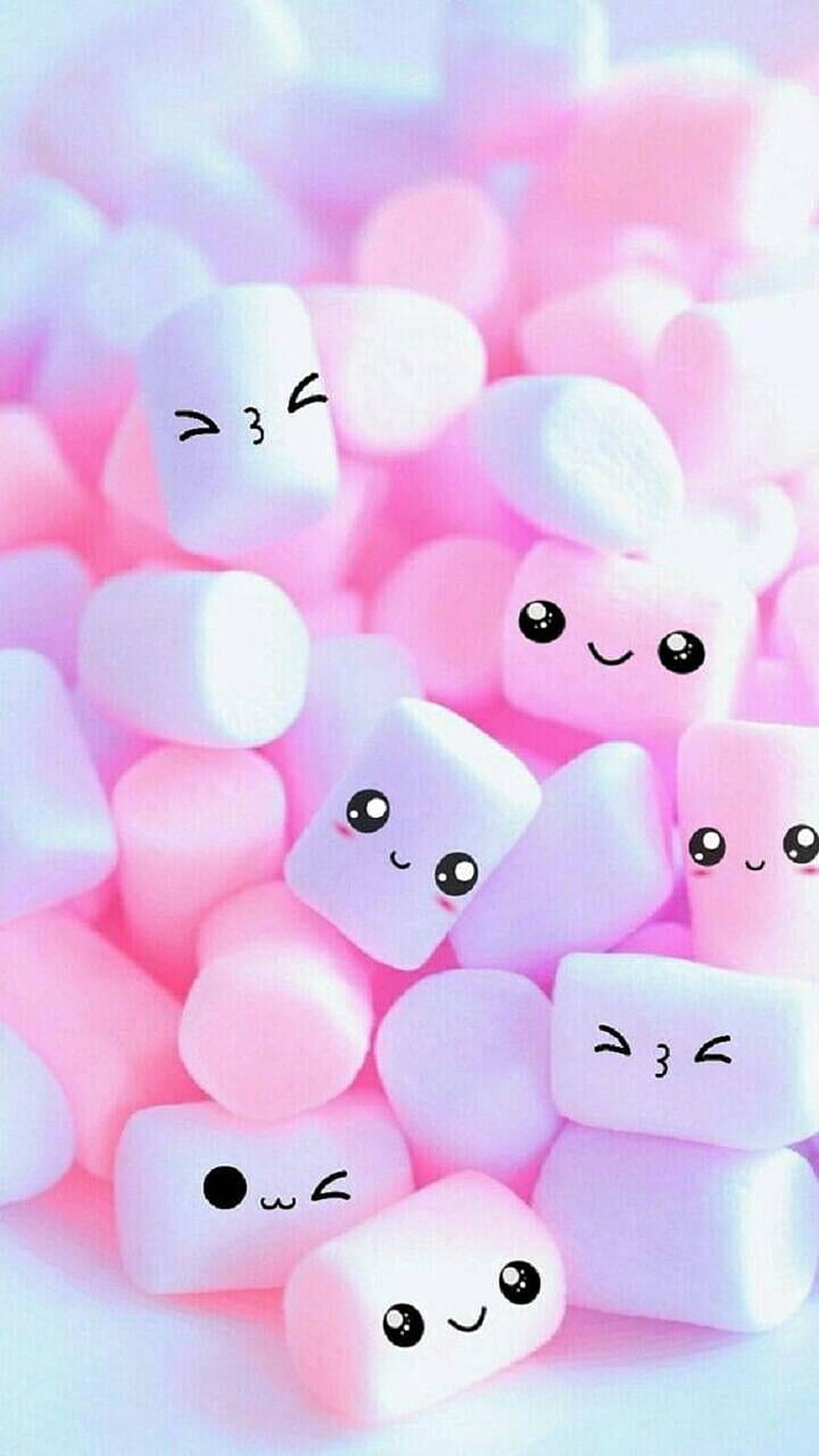 Cute Kawaii Marshmallows With Happy Faces In Pastel Pink And Purple Colors HD phone wallpaper