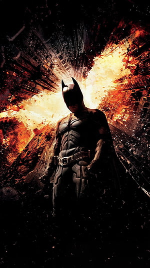 Batman Standing in a Burning Cityscape from The Dark Knight Rises, The Dark Knight Rises HD phone wallpaper