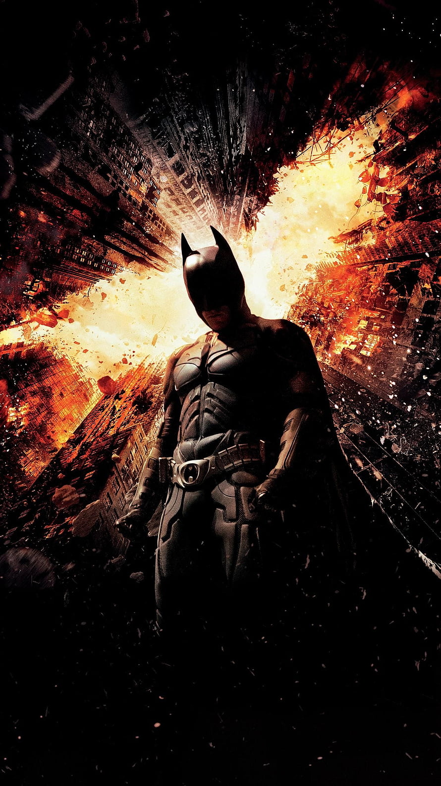 Batman Standing in a Burning Cityscape from The Dark Knight Rises, The Dark Knight Rises HD phone wallpaper
