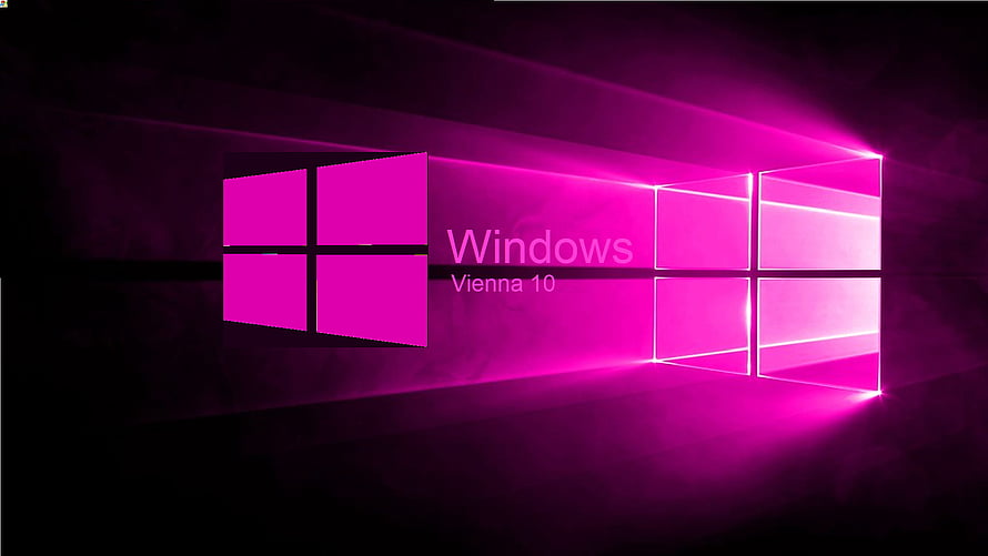 Windows Vienna 10 Neon Pink Logo Wallpaper with Glowing Geometric Window Design HD wallpaper