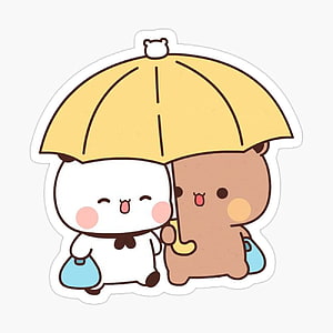 Cute Rilakkuma and Korilakkuma Sharing a Yellow Umbrella Sticker HD phone wallpaper