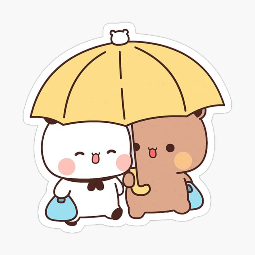 Cute Rilakkuma and Korilakkuma Sharing a Yellow Umbrella Sticker HD phone wallpaper