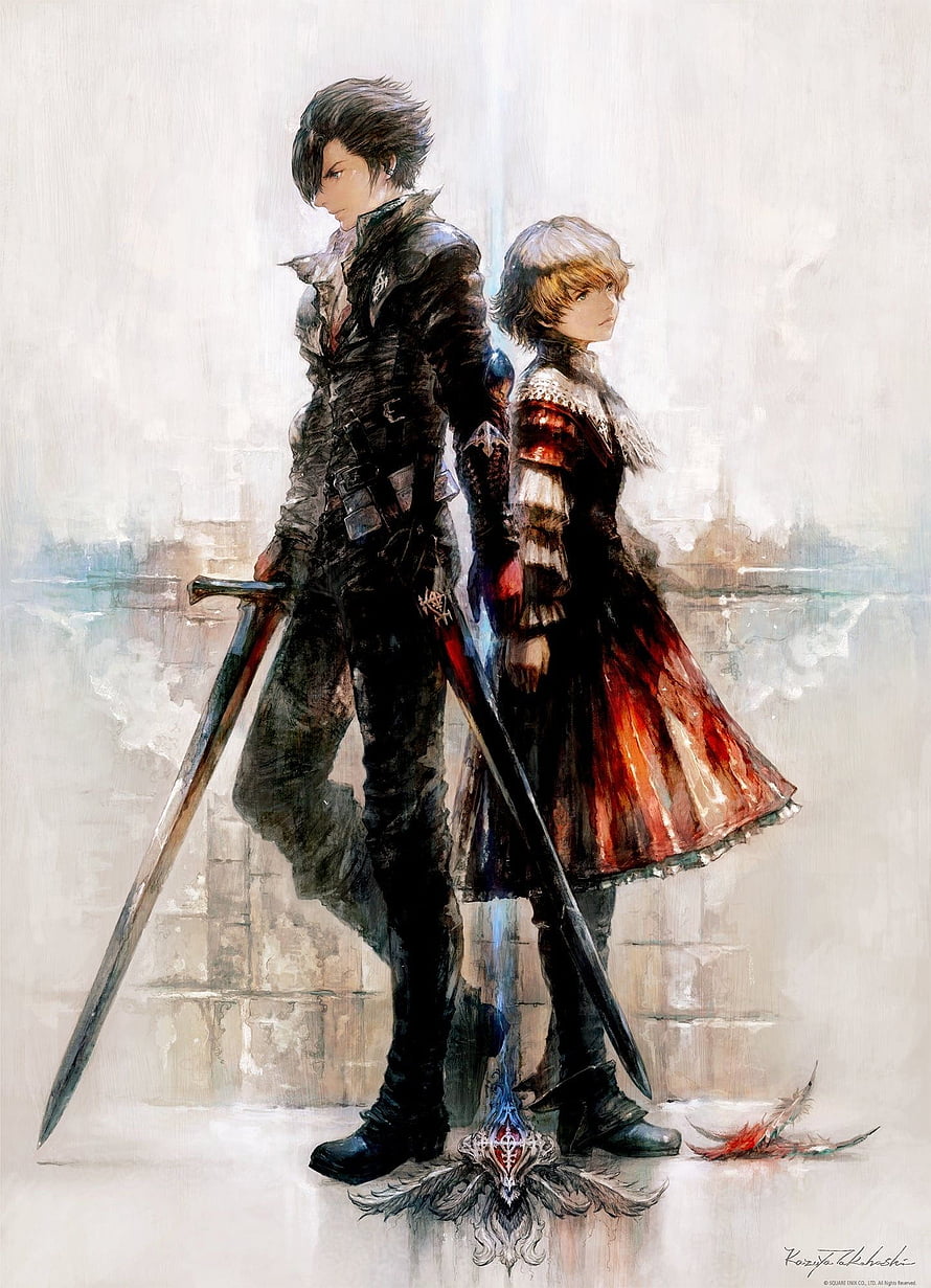 Final Fantasy 16 Concept Art Featuring Two Armored Warriors With Swords HD phone wallpaper