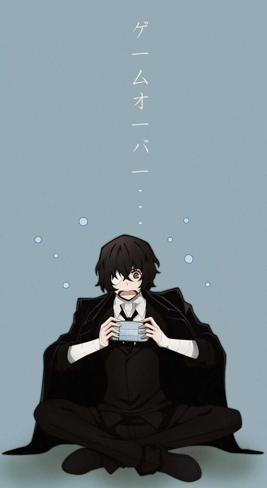 Dazai Osamu from Bungo Stray Dogs Playing a Mobile Game in Anime Style HD phone wallpaper