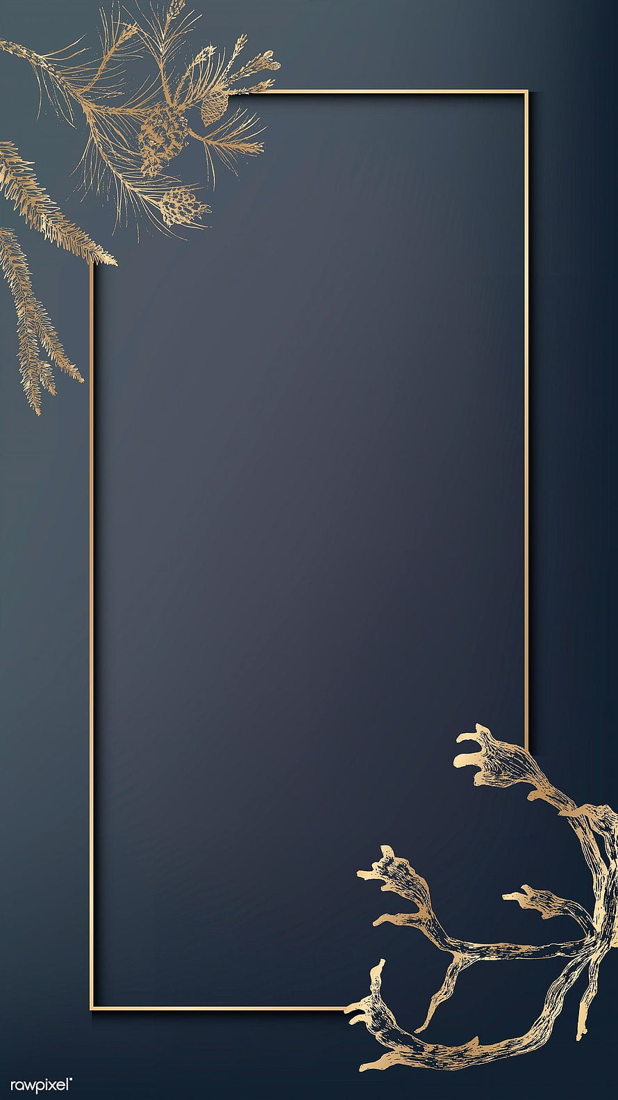 Elegant Dark Blue Background With Gold Pine Branches And Reindeer Antlers HD phone wallpaper