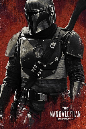 The Mandalorian Character Poster in Beskar Armor with Red Background HD phone wallpaper