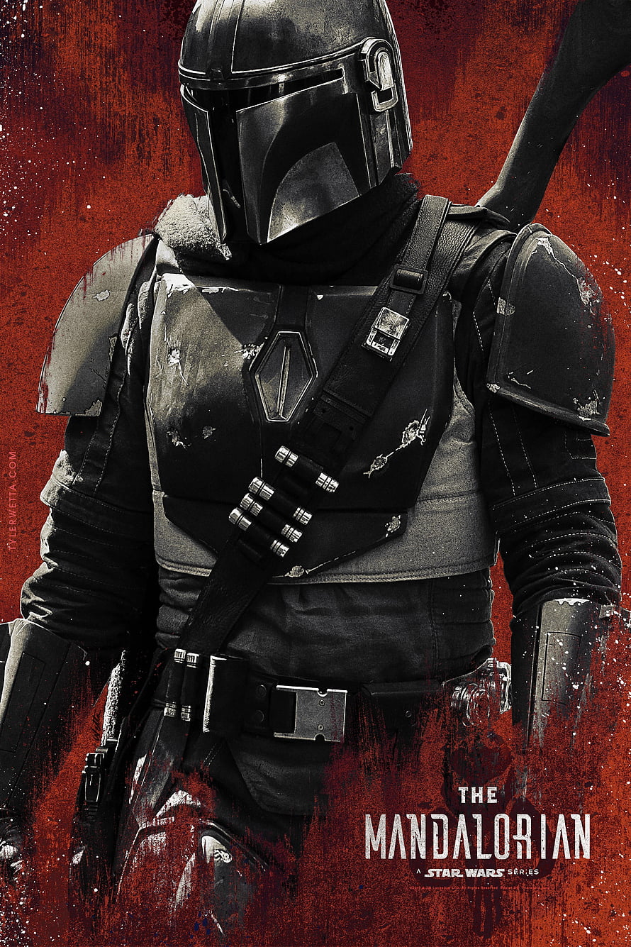 The Mandalorian Character Poster in Beskar Armor with Red Background HD phone wallpaper