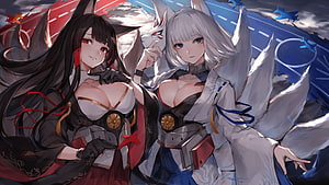 Akagi and Kaga anime characters in Azur Lane naval themed illustration HD wallpaper