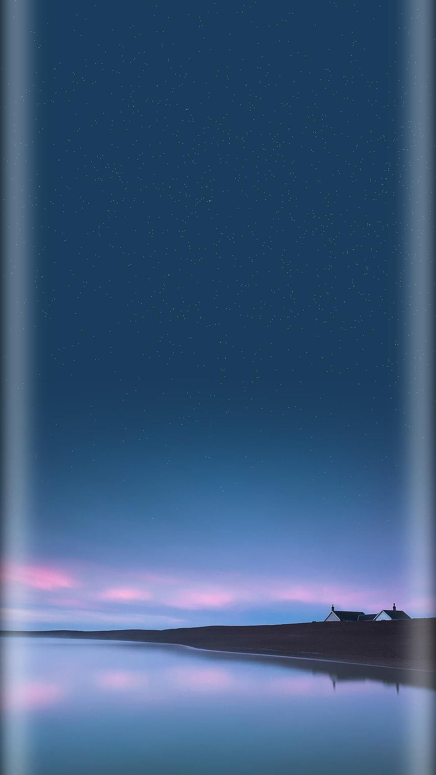 Serene Night Sky Over Coastal Houses With Starry Reflections HD phone wallpaper