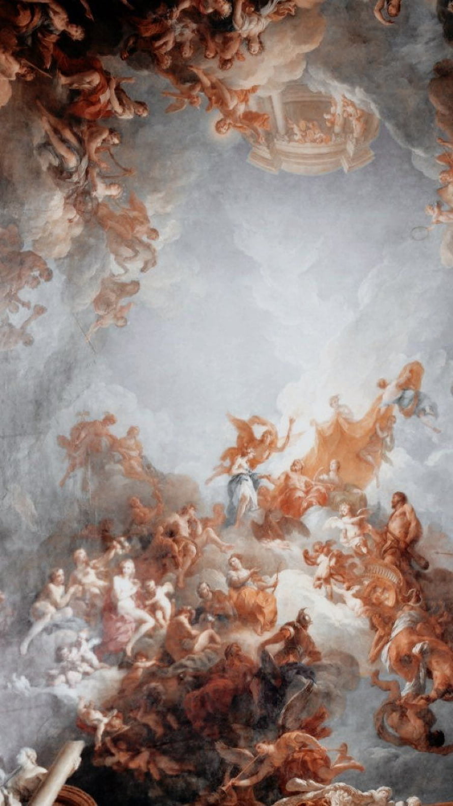 Baroque Ceiling Fresco Depicting Celestial Figures and Dramatic Clouds HD phone wallpaper