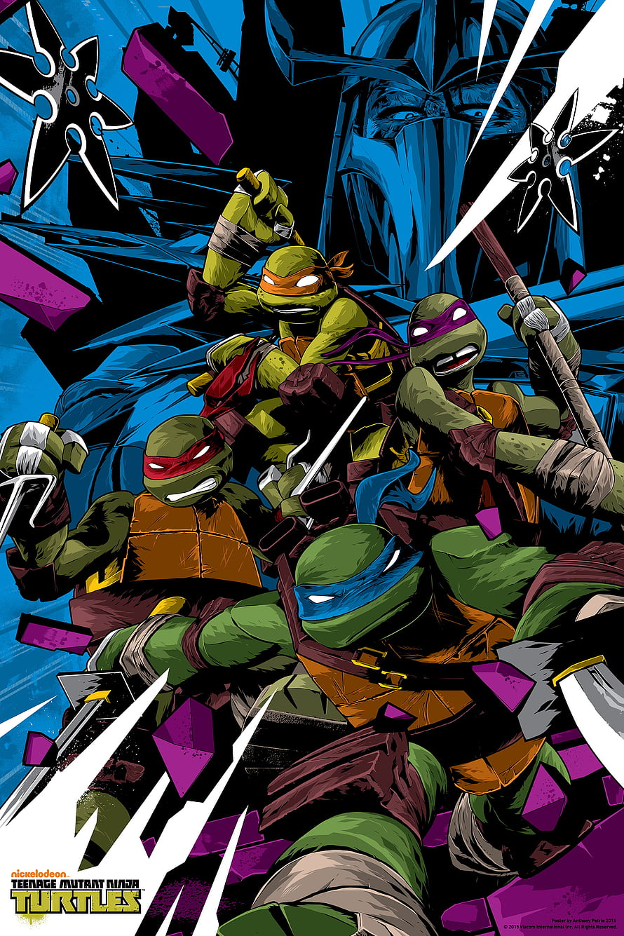 Teenage Mutant Ninja Turtles Comic Art with Shredder and Flying Shurikens HD phone wallpaper