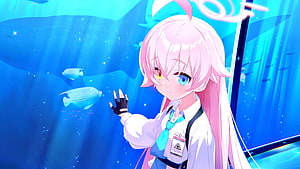 Suzumiya Shiroko from Blue Archive Anime Character at Aquarium with Fish HD wallpaper